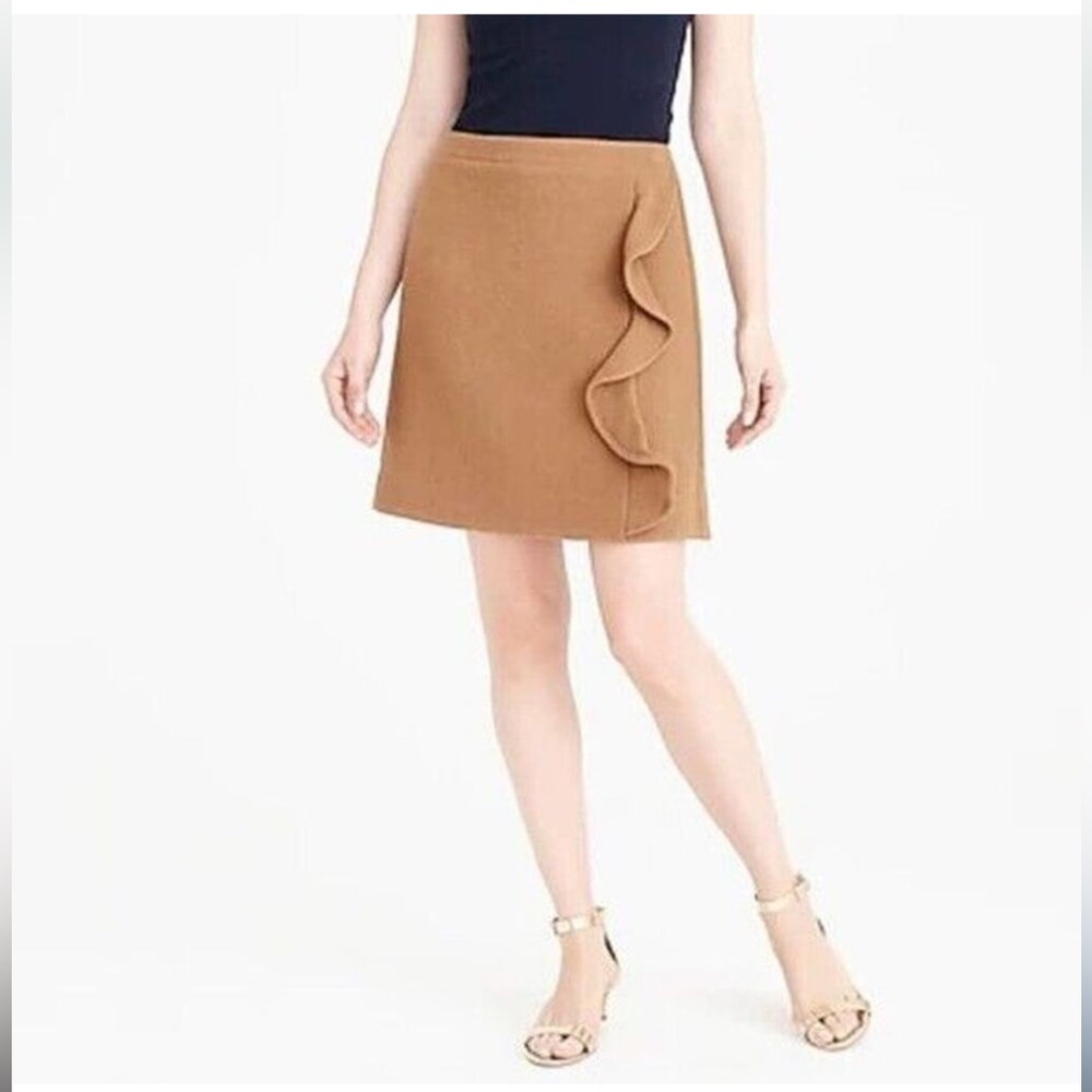 J.Crew Mercantile Ruffle-Front Mini Skirt Double-Serge Wool Camel size6 NWOT (A)